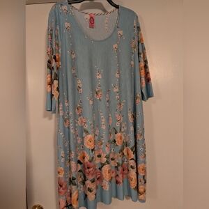 HoneyMe Curvy Floral Summer Dress - Blue Pink - XL - EUC
